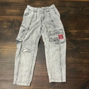 Vintage 90s Cotler Acid Wash Cargo Jeans Mens 31x29 Distressed Grey Streetwear